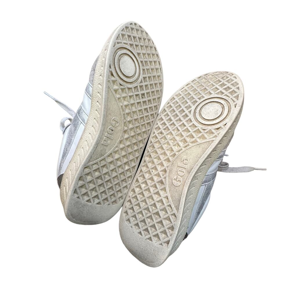Gola | Size 7 Classic White Lace Up Sneakers Suede Trim Metallic Stripes Casual - Picture 7 of 8
